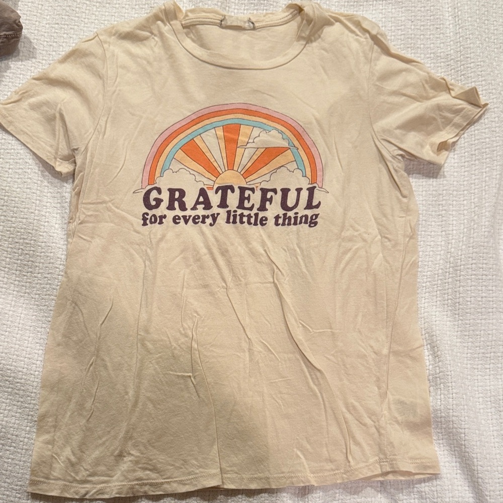 Altar'd State Cream Graphic Tee with Rainbow Design